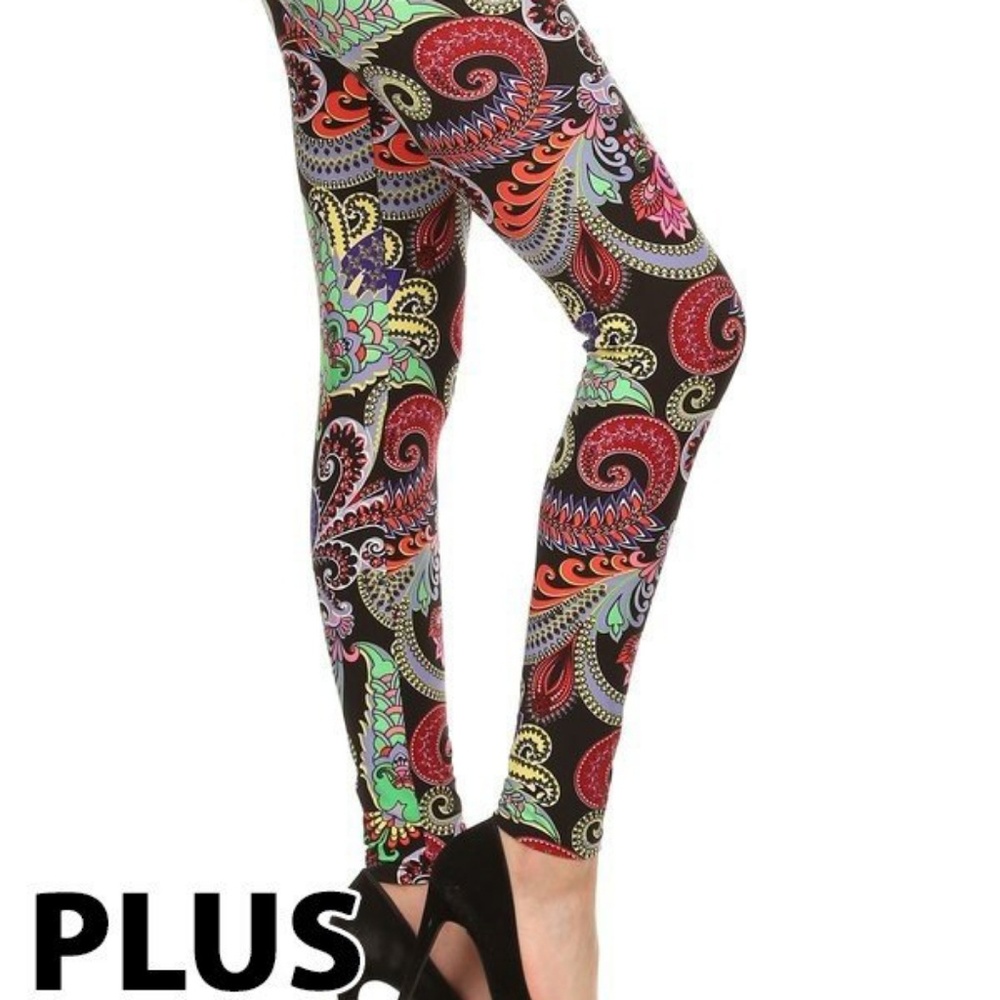 Plus Multi Color Paisley Print Leggings